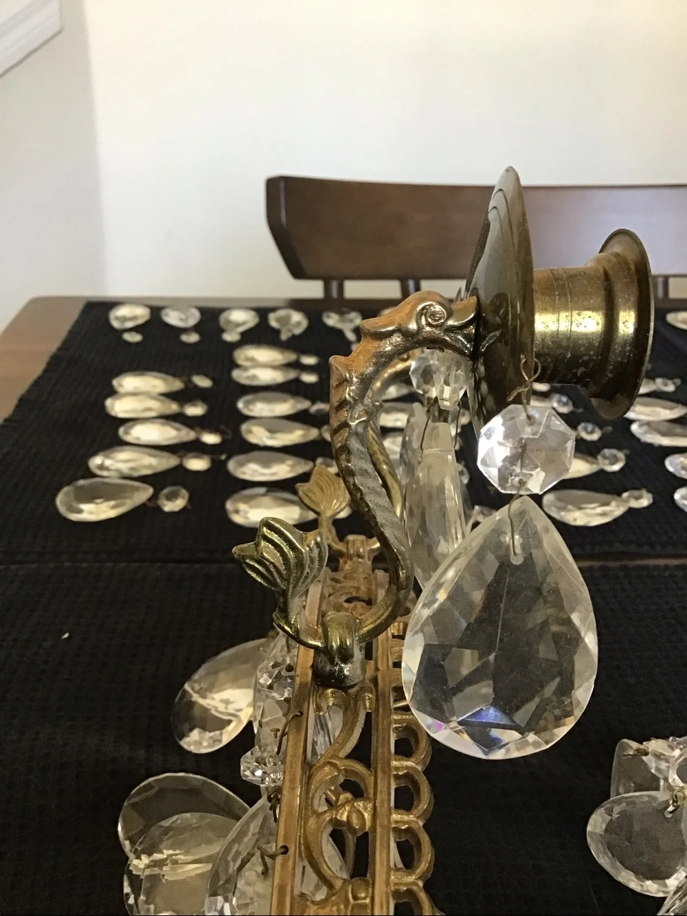 Vintage Neoclassical-style brass glass teardrop/pear wall sconces-2
